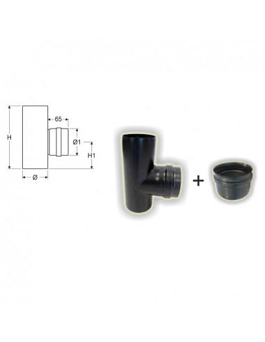 Snodo a T con tappo M/F/M Stufa Pellet Ø 80mm acciaio al carbonio - Climaway