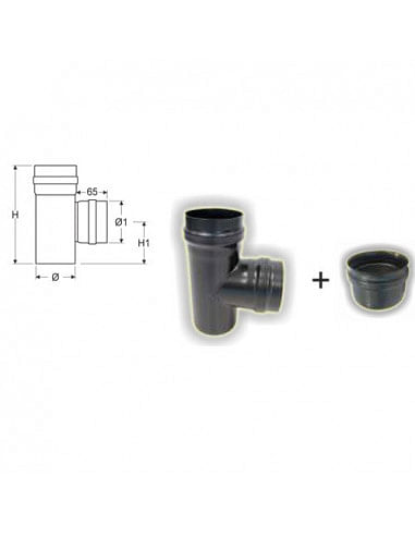 Snodo a T con tappo F/F/M Stufa Pellet Ø 80mm acciaio al carbonio - Climaway