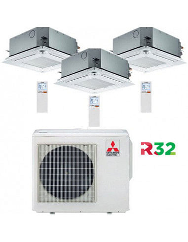 Climatizzatore Condizionatore Mitsubishi Cassetta R32 SLZ-M Trial Split Inverter 9000 + 12000 + 12000 BTU con U.E. MXZ-3F68VF...