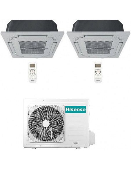 Climatizzatore Condizionatore Hisense Cassetta 4 vie R32 Dual Split Inverter 9000 + 12000 BTU con U.E. 2AMW52U4RXC NOVITÁ Cla...