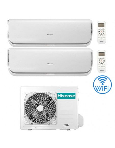 Climatizzatore Condizionatore Hisense Silentium Wifi R32 Dual Split Inverter 12000 + 12000 BTU con U.E. 2AMW52U4RXC Classe A+...