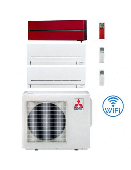 Climatizzatore Condizionatore Mitsubishi Kirigamine Style Rosso più MSZ-AP Wifi Trial Split R32 Inverter 9000 + 9000 + 9000 B...