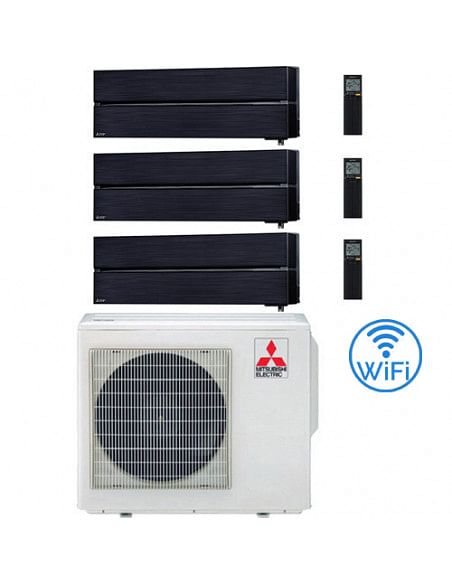 Climatizzatore Condizionatore Mitsubishi Kirigamine Style Wifi R32 Nero Trial Split Inverter 9000 + 9000 + 12000 BTU con U.E....