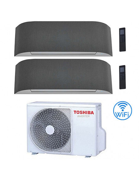 Climatizzatore Condizionatore Toshiba Serie Haori Wifi Bianco con tessuti Grigio scuro / Grigio chiaro R32 Dual Split Inverte...