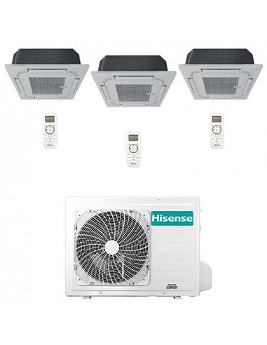 Climatizzatore Condizionatore Hisense Cassetta 4 vie R32 Trial Split Inverter 9000 + 9000 + 12000 BTU con U.E. 3AMW52U4RJC NO...