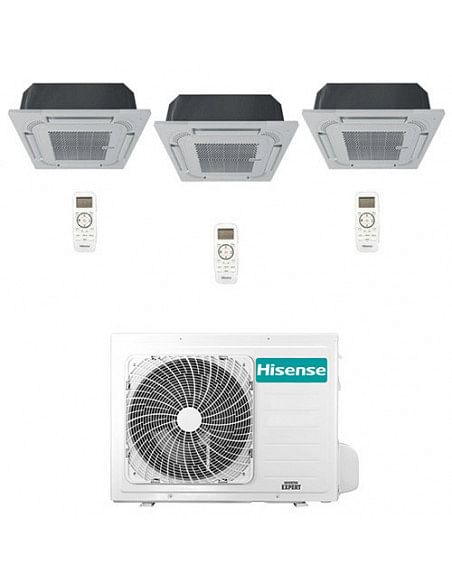 Climatizzatore Condizionatore Hisense Cassetta 4 vie R32 Trial Split Inverter 9000 + 9000 + 12000 BTU con U.E. 3AMW52U4RJC NO...