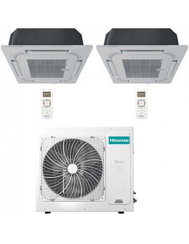 Climatizzatore Condizionatore Hisense Cassetta 4 vie R32 Dual Split Inverter 12000 + 12000 BTU con U.E. 3AMW72U4RJC NOVITÁ Cl...
