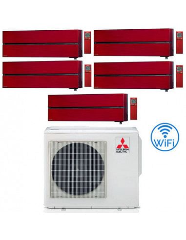 Climatizzatore Condizionatore Mitsubishi Kirigamine Style Wifi R32 Rosso Penta Split Inverter 9000 + 9000 + 9000 + 9000 + 120...