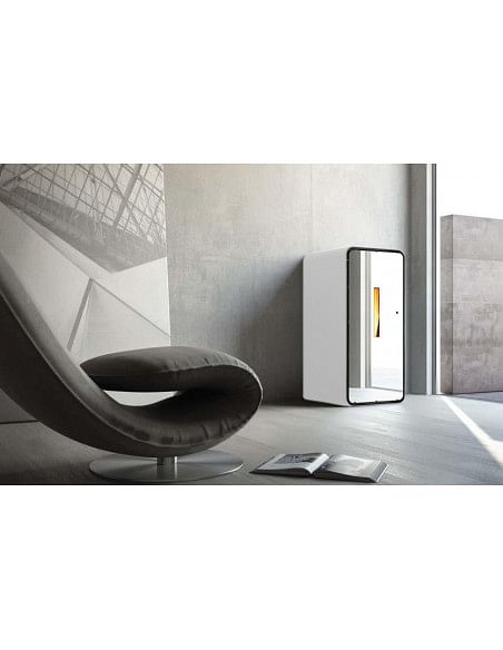 Stufa a pellet 7 Kw ventilata Anselmo Cola Ambra Lux con porta a specchio colore Bianco - Climaway