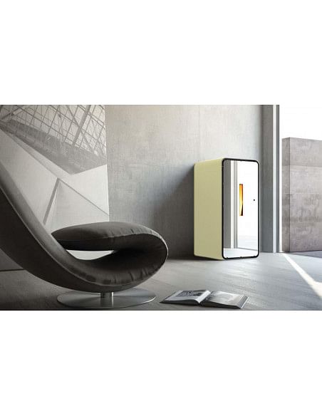Stufa a pellet 7 Kw ventilata Anselmo Cola Ambra Lux con porta a specchio colore Avorio - Climaway