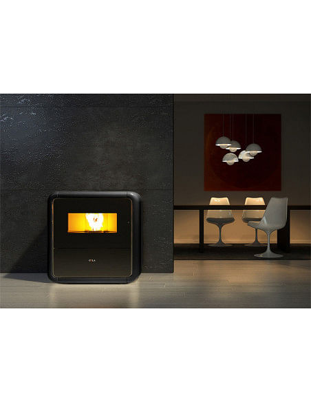 Stufa a pellet 9 Kw ventilata Anselmo Cola Vintage in acciaio e maiolica colore Nero - Climaway