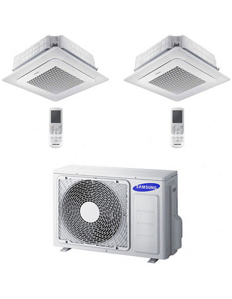 Climatizzatore Condizionatore Inverter Dual Split R32 Samsung Mini Cassetta 4 Vie Windfree 9000 + 9000 BTU con U.E. AJ040TXJ2...