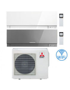 Climatizzatore Condizionatore Mitsubishi Kirigamine Zen Wifi Bianco e Argento Dual Split Inverter 9000 + 18000 BTU con U.E. M...