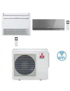 Climatizzatore Condizionatore Mitsubishi Kirigamine Argento nero più Console Wifi R32 Dual Split Inverter 15000 + 18000 BTU c...