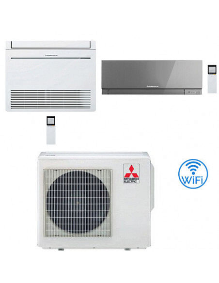 Climatizzatore Condizionatore Mitsubishi Kirigamine Argento nero più Console Wifi R32 Dual Split Inverter 15000 + 18000 BTU c...