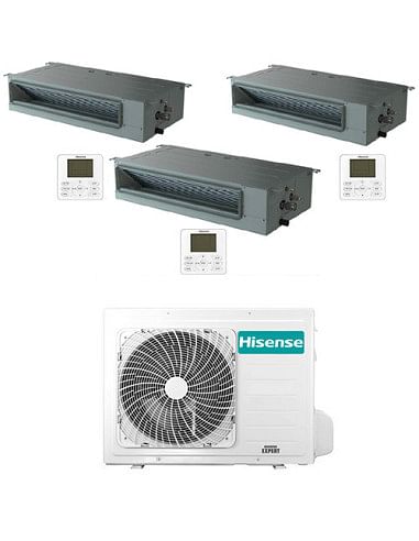 Climatizzatore Condizionatore Hisense Canalizzabile R32 Trial Split Inverter 9000 + 9000 + 9000 BTU con U.E. 3AMW72U4RJC Clas...