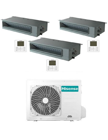 Climatizzatore Condizionatore Hisense Canalizzabile R32 Trial Split Inverter 9000 + 9000 + 9000 BTU con U.E. 3AMW72U4RJC Clas...