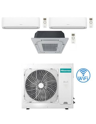 Climatizzatore Condizionatore Hisense Hi Comfort più Cassetta 4 vie Wifi R32 Trial Split Inverter 9000 + 9000 + 18000 BTU con...