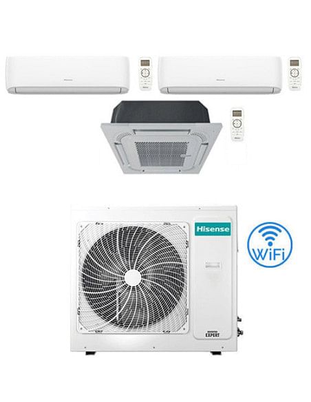 Climatizzatore Condizionatore Hisense Hi Comfort più Cassetta 4 vie Wifi R32 Trial Split Inverter 9000 + 9000 + 18000 BTU con...