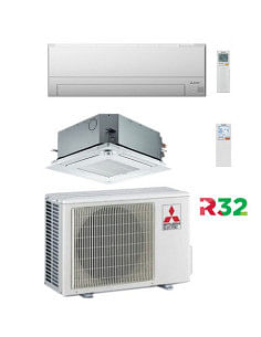 Climatizzatore Condizionatore Mitsubishi Cassetta + Split R32 SLZ-M + MSZ-BT Dual Split Inverter 12000 + 12000 BTU con U.E. M...