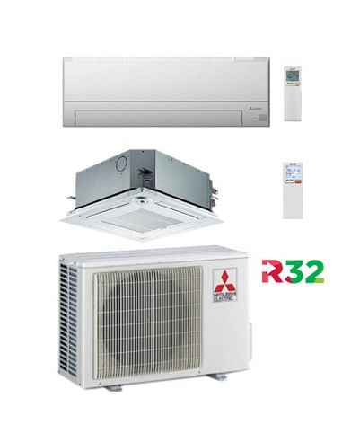 Climatizzatore Condizionatore Mitsubishi Cassetta + Split R32 SLZ-M + MSZ-BT Dual Split Inverter 12000 + 12000 BTU con U.E. M...