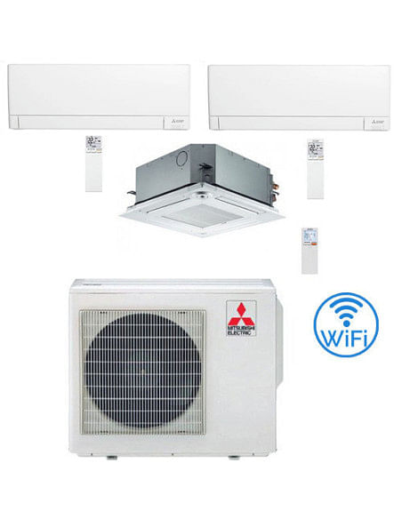 Climatizzatore Condizionatore Mitsubishi MSZ-AY Wifi + Cassetta R32 Trial Split Inverter 9000 + 9000 + 12000 BTU con U.E. MXZ...
