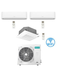 Climatizzatore Condizionatore Hisense Hi Comfort più Cassetta 4 vie Wifi R32 Trial Split Inverter 9000 + 9000 + 12000 BTU con...