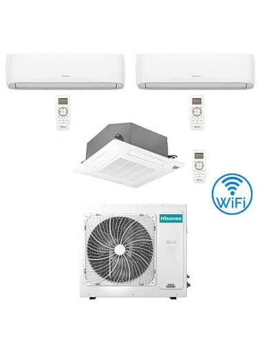 Climatizzatore Condizionatore Hisense Hi Comfort più Cassetta 4 vie Wifi R32 Trial Split Inverter 9000 + 9000 + 12000 BTU con...