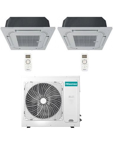 Climatizzatore Condizionatore Hisense Cassetta 4 vie R32 Dual Split Inverter 18000 + 18000 BTU con U.E. 4AMW105U4RAA NOVITÁ C...