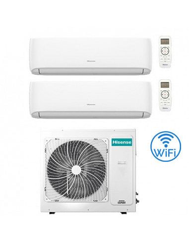 Climatizzatore Condizionatore Hisense Hi Comfort Wifi R32 Dual Split Inverter 9000 + 18000 BTU con U.E. 4AMW81U4RJC Classe A+...