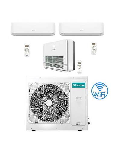 Climatizzatore Condizionatore Hisense R32 Trial Split Inverter Hi Comfort Wifi + Console 12000 + 18000 + 9000 BTU con U.E. 4A...