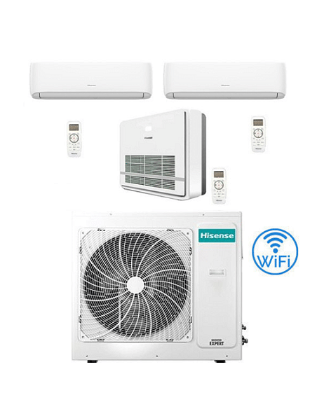 Climatizzatore Condizionatore Hisense R32 Trial Split Inverter Hi Comfort Wifi + Console 12000 + 12000 + 18000 BTU con U.E. 5...