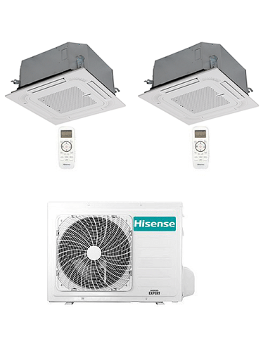 Climatizzatore Condizionatore Hisense Cassetta 4 vie R32 Dual Split Inverter 9000 + 12000 BTU con U.E. 2AMW42U4RGC NOVITÁ Cla...