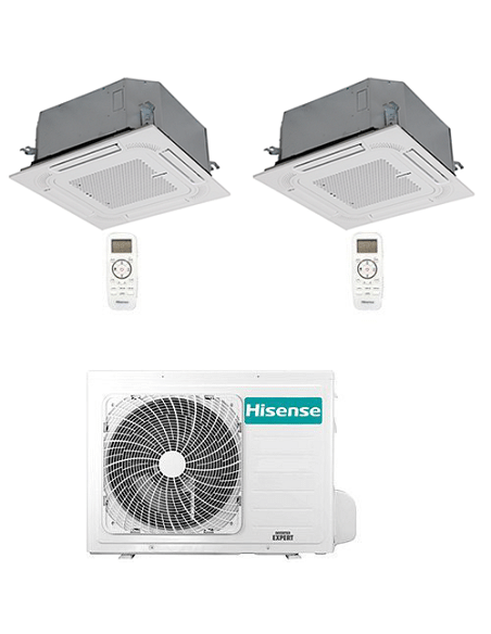 Climatizzatore Condizionatore Hisense Cassetta 4 vie R32 Dual Split Inverter 9000 + 12000 BTU con U.E. 2AMW42U4RGC NOVITÁ Cla...