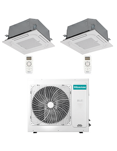 Climatizzatore Condizionatore Hisense Cassetta 4 vie R32 Dual Split Inverter 12000 + 12000 BTU con U.E. 3AMW72U4RJC NOVITÁ Cl...