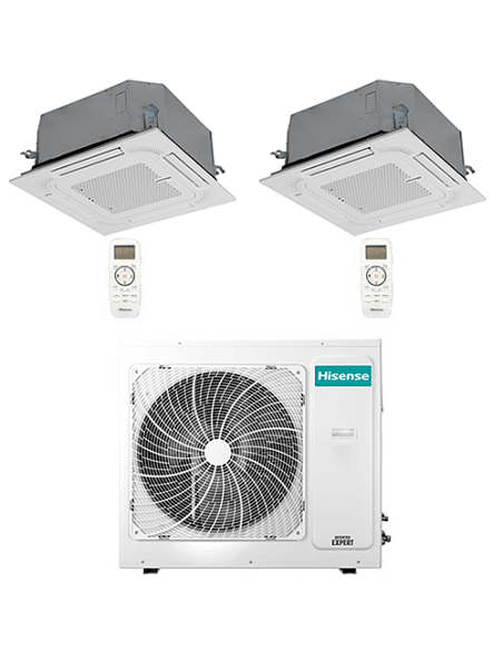 Climatizzatore Condizionatore Hisense Cassetta 4 vie R32 Dual Split Inverter 12000 + 12000 BTU con U.E. 3AMW72U4RJC NOVITÁ Cl...