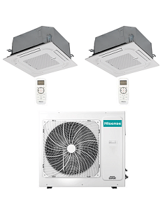 Climatizzatore Condizionatore Hisense Cassetta 4 vie R32 Dual Split Inverter 9000 + 12000 BTU con U.E. 3AMW62U4RJC NOVITÁ Cla...