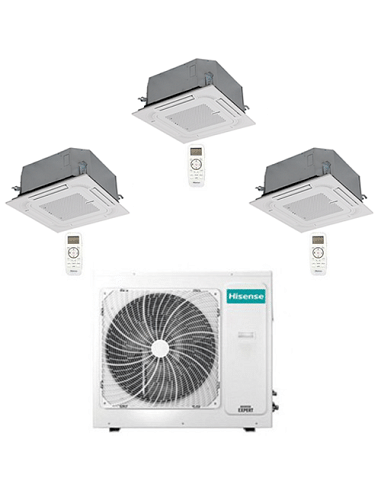 Climatizzatore Condizionatore Hisense Cassetta 4 vie R32 Trial Split Inverter 9000 + 12000 + 12000 BTU con U.E. 4AMW105U4RAA ...