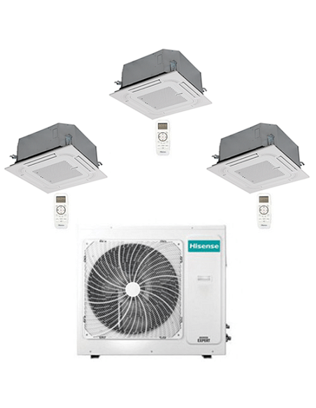 Climatizzatore Condizionatore Hisense Cassetta 4 vie R32 Trial Split Inverter 9000 + 12000 + 12000 BTU con U.E. 4AMW105U4RAA ...