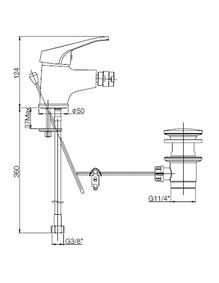 Rubinetto Miscelatore monoforo per bidet serie Naomi Piralla con scarico automatico 0NO00094A16 cromato - Climaway
