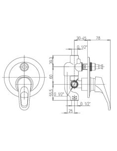 Miscelatore Piralla incasso per doccia serie Naomi con deviatore 0NO00400A16 cromato - Climaway 2