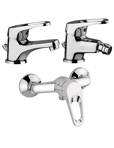 Set Rubinetti Piralla per lavabo e bidet con scarico automatico e doccia esterno serie Naomi cromato - Climaway