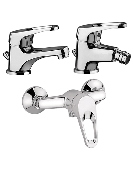 Set Rubinetti Piralla per lavabo e bidet con scarico automatico e doccia esterno serie Naomi cromato - Climaway