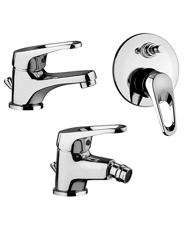 Set Rubinetti Piralla per lavabo e bidet con scarico automatico e doccia incasso con deviatore serie Naomi cromato - Climaway