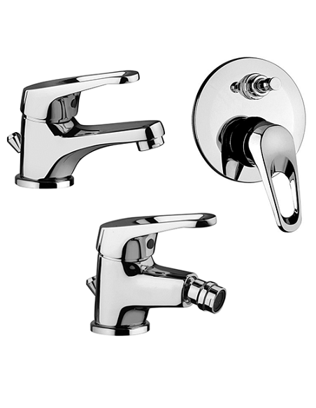Set Rubinetti Piralla per lavabo e bidet con scarico automatico e doccia incasso con deviatore serie Naomi cromato - Climaway