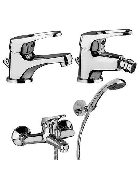 Set Rubinetti Piralla per lavabo e bidet con scarico automatico e vasca serie Naomi cromato - Climaway