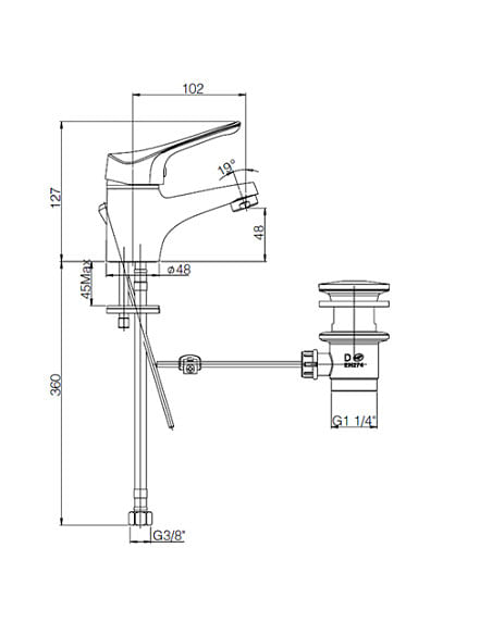 Rubinetto Miscelatore monoforo per lavabo serie Ariel Piralla con scarico automatico 0RE00088A21 cromato - Climaway