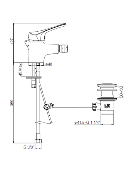 Rubinetto Miscelatore monoforo per bidet serie Ariel Piralla con scarico automatico 0RE00094A21 cromato - Climaway