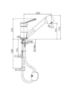 Rubinetto Miscelatore per lavello cucina serie Ariel Piralla con doccia estraibile 0RE00568B16 cromato - Climaway 2