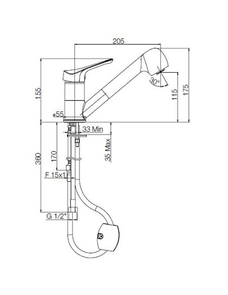 Rubinetto Miscelatore per lavello cucina serie Ariel Piralla con doccia estraibile 0RE00568B16 cromato - Climaway